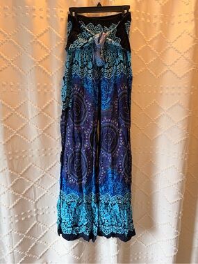 Wide-Leg Boho Palazzo Pants in Blue & Teal